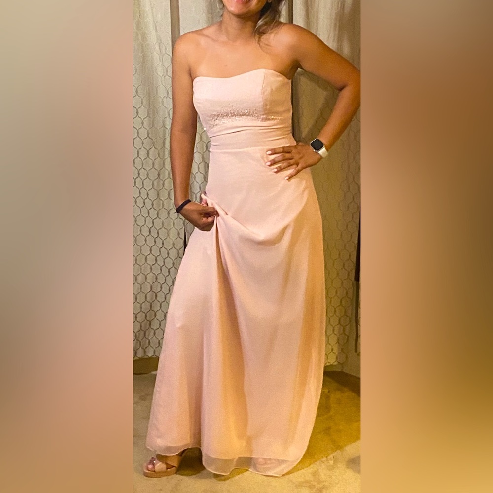 Blush strapless prom dress